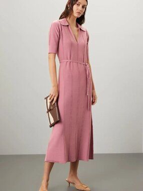 Adam Lippes x RTR Pink Knit Collar Midi Dress